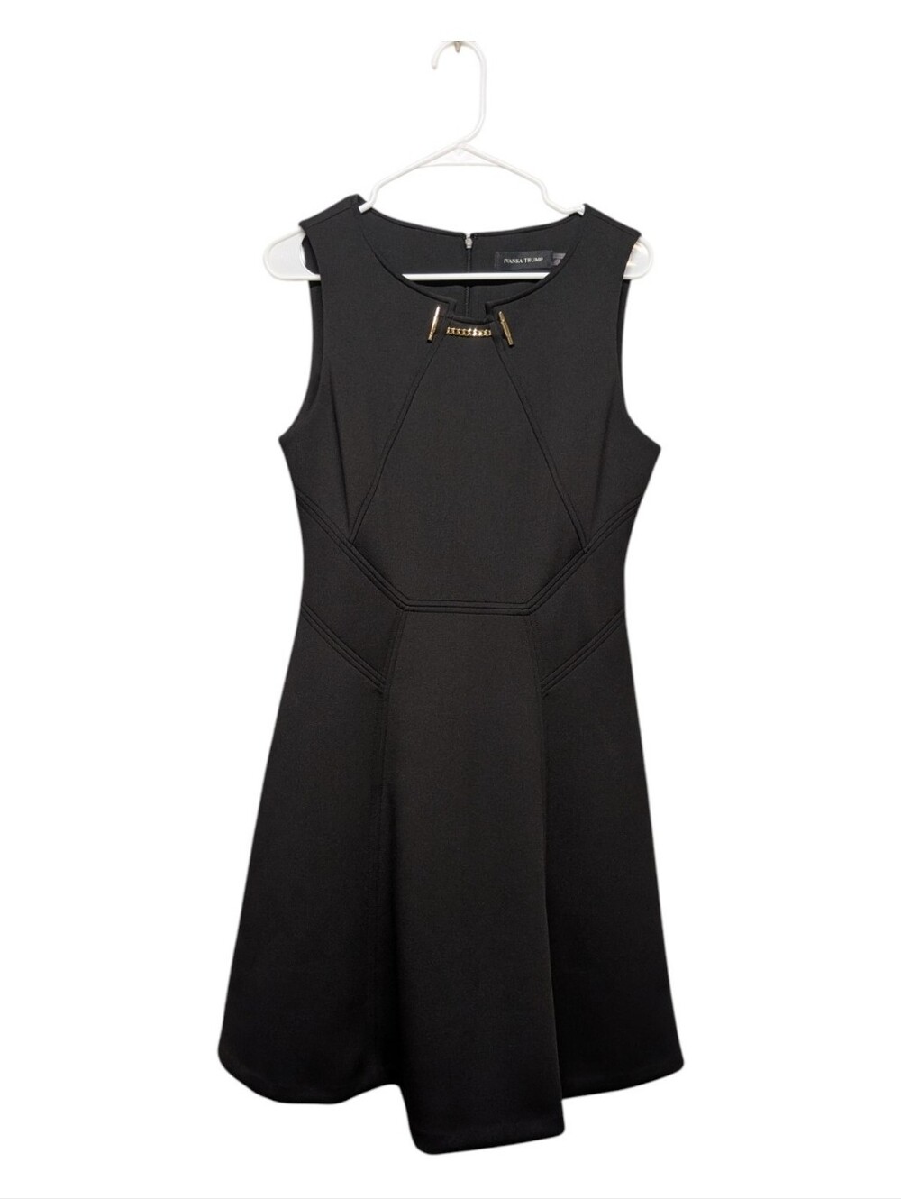 Ivanka Trump Black Sleeveless Fit-and-Flare Dress with Gold Accent (12)